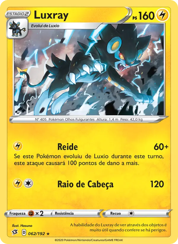 Carta Luxray, número 62/192 da coleção Rixa Rebelde