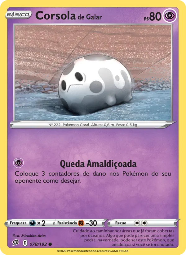 Carta Corsola de Galar, número 78/192 da coleção Rixa Rebelde