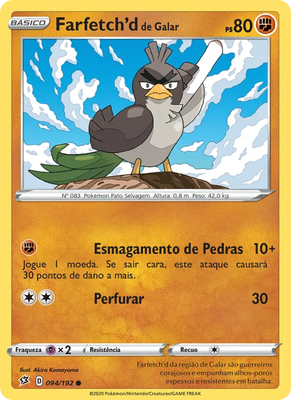 Carta Farfetch'd de Galar, número 94/192 da coleção Rixa Rebelde
