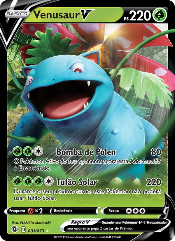 Carta Venusaur V, número 1/73 da coleção Caminho do Campeão