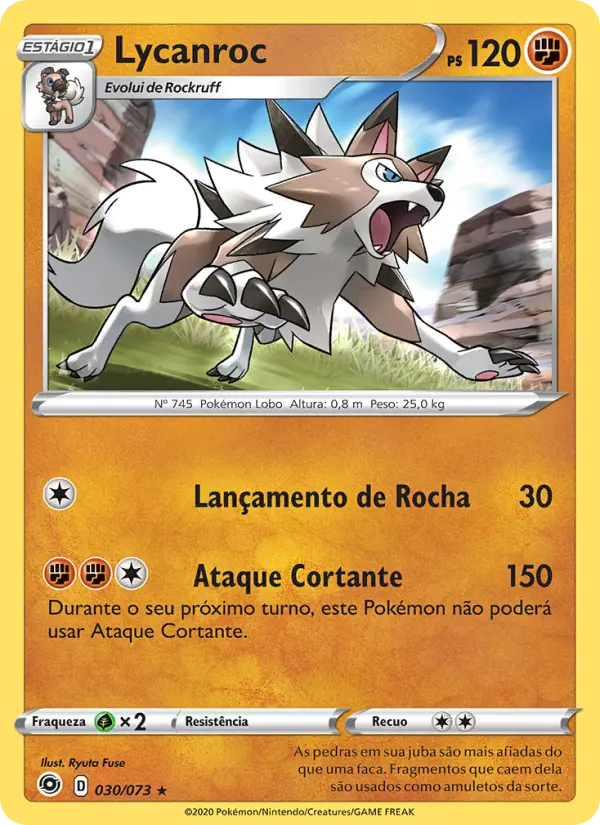 Carta Lycanroc, número 30/73 da coleção Caminho do Campeão