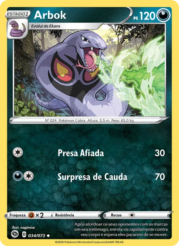 Carta Arbok, número 34/73 da coleção Caminho do Campeão