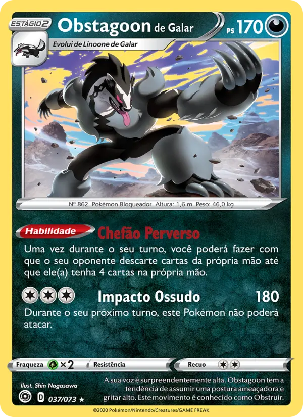 Carta Obstagoon de Galar, número 37/73 da coleção Caminho do Campeão
