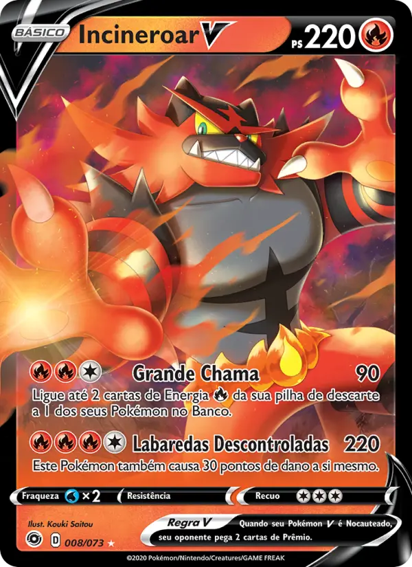 Carta Incineroar V, número 8/73 da coleção Caminho do Campeão