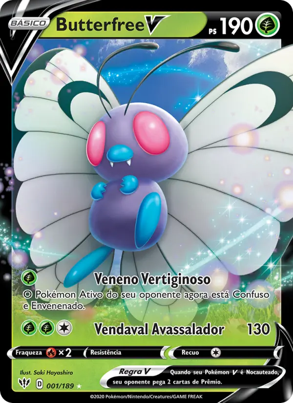 Carta Butterfree V, número 1/189 da coleção Escuridão Incandescente