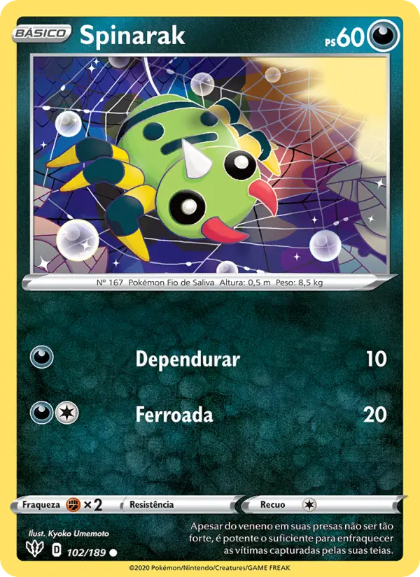 Carta Spinarak, número 102/189 da coleção Escuridão Incandescente