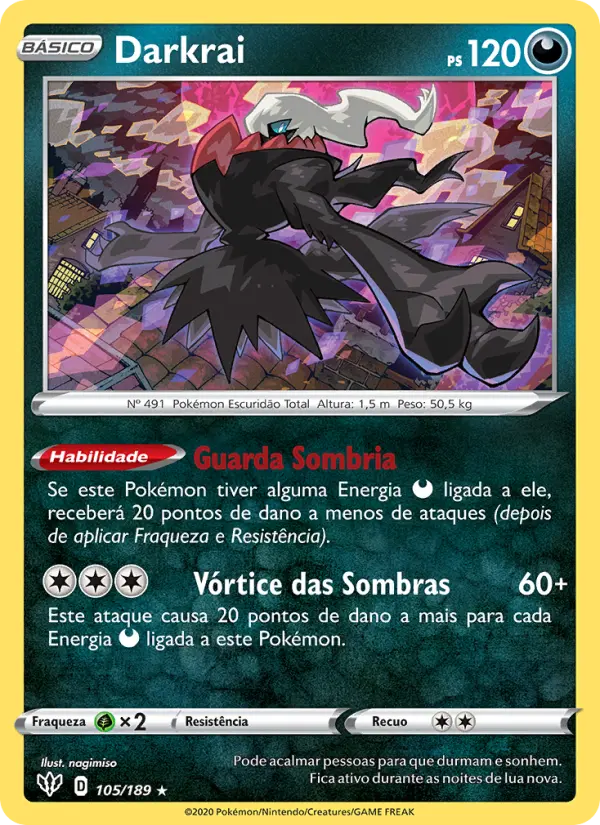 Carta Darkrai, número 105/189 da coleção Escuridão Incandescente