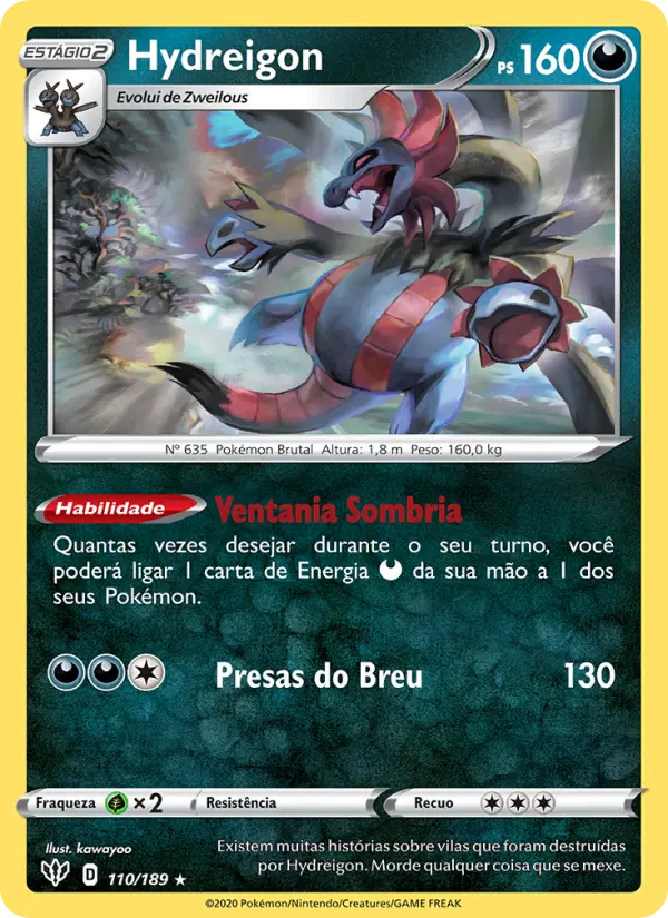 Carta Hydreigon, número 110/189 da coleção Escuridão Incandescente