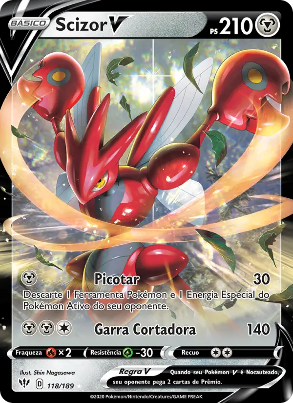 Carta Scizor V, número 118/189 da coleção Escuridão Incandescente