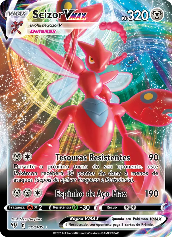 Carta Scizor VMAX, número 119/189 da coleção Escuridão Incandescente