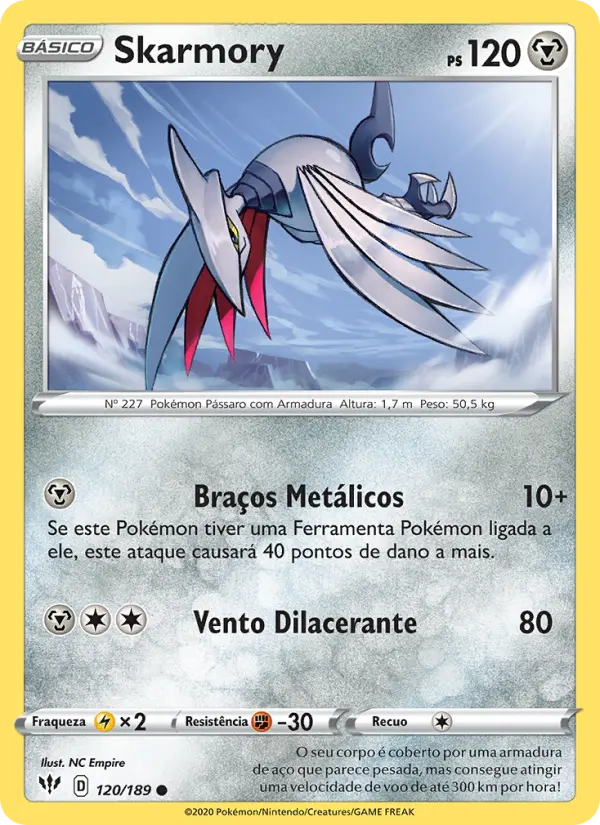 Carta Skarmory, número 120/189 da coleção Escuridão Incandescente