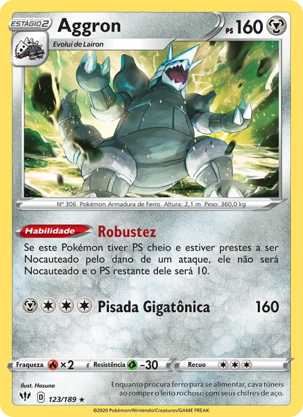 Carta Aggron, número 123/189 da coleção Escuridão Incandescente