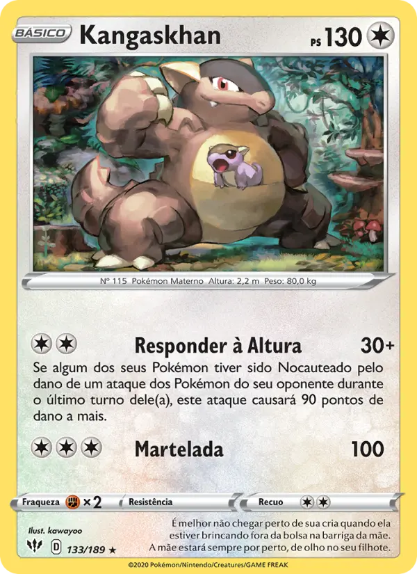 Carta Kangaskhan, número 133/189 da coleção Escuridão Incandescente