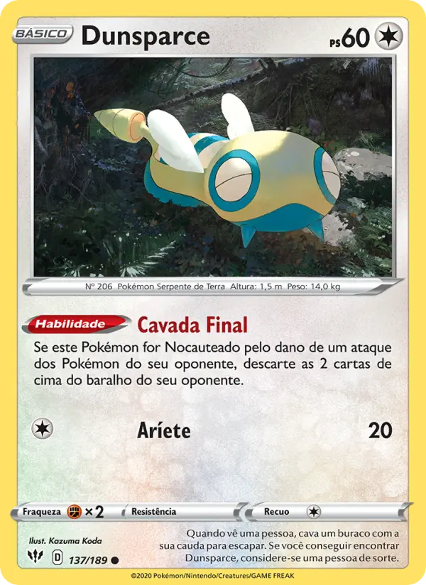 Carta Dunsparce, número 137/189 da coleção Escuridão Incandescente