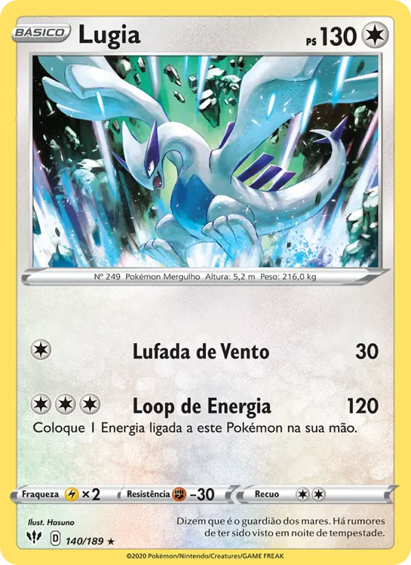 Carta Lugia, número 140/189 da coleção Escuridão Incandescente