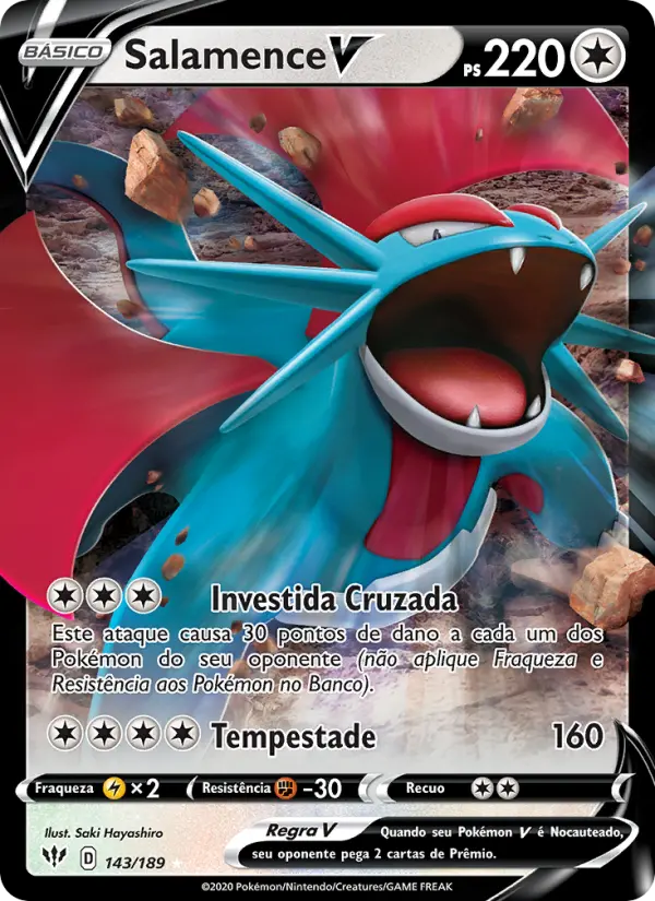 Carta Salamence V, número 143/189 da coleção Escuridão Incandescente