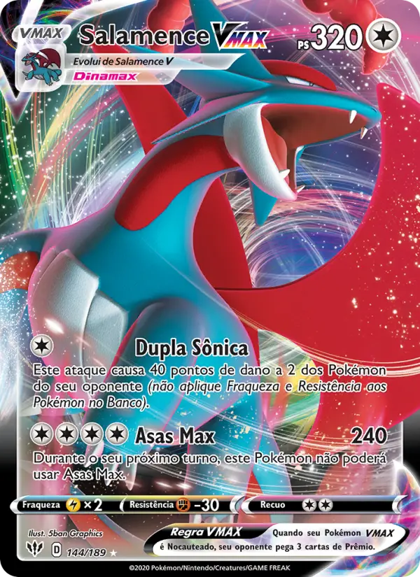 Carta Salamence VMAX, número 144/189 da coleção Escuridão Incandescente