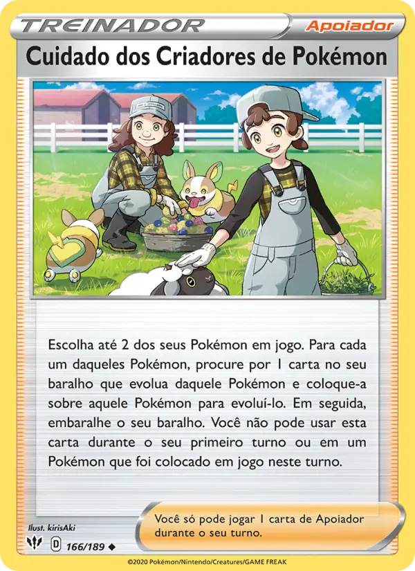 Carta Cuidado dos Criadores de Pokémon, número 166/189 da coleção Escuridão Incandescente