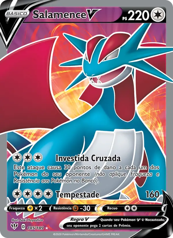 Carta Salamence V, número 185/189 da coleção Escuridão Incandescente