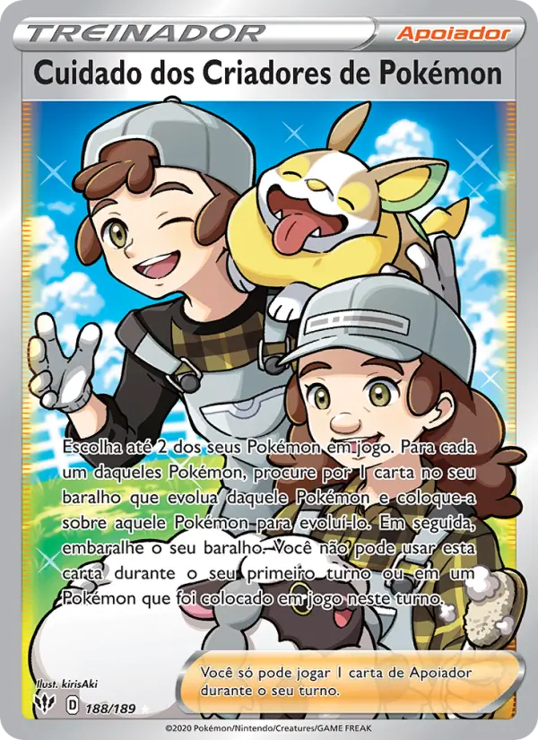 Carta Cuidado dos Criadores de Pokémon, número 188/189 da coleção Escuridão Incandescente