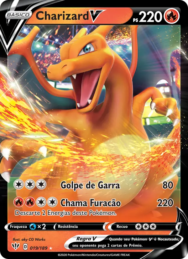 Carta Charizard V, número 19/189 da coleção Escuridão Incandescente