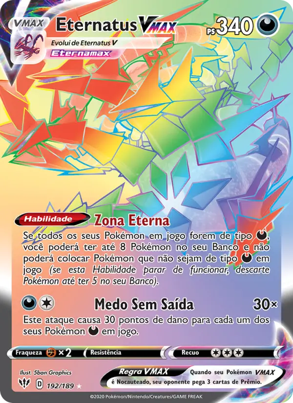 Carta Eternatus VMAX, número 192/189 da coleção Escuridão Incandescente
