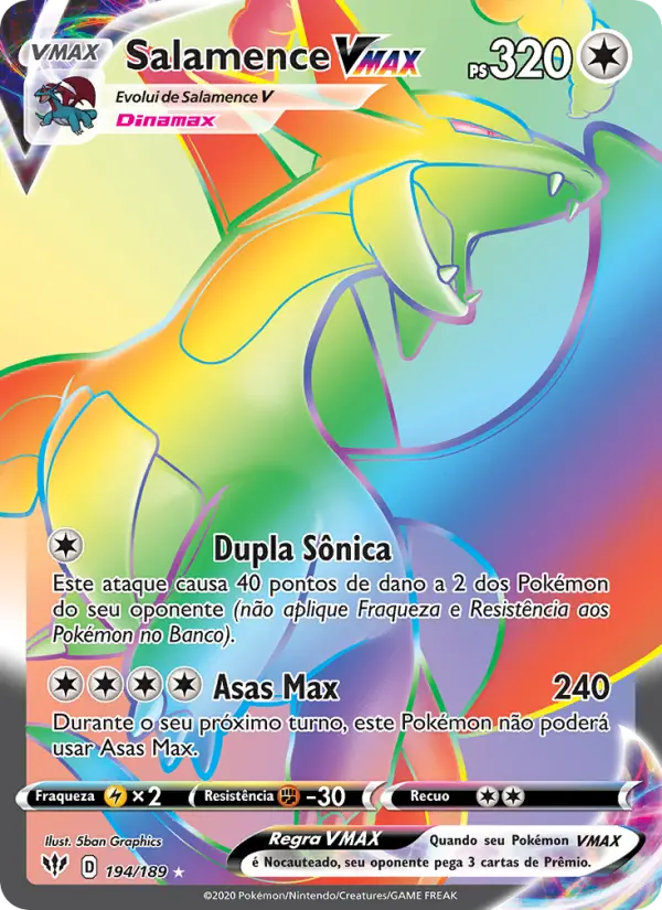 Carta Salamence VMAX, número 194/189 da coleção Escuridão Incandescente