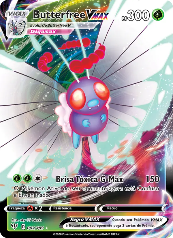 Carta Butterfree VMAX, número 2/189 da coleção Escuridão Incandescente