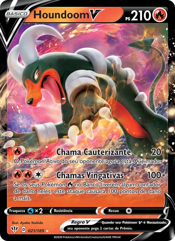 Carta Houndoom V, número 21/189 da coleção Escuridão Incandescente