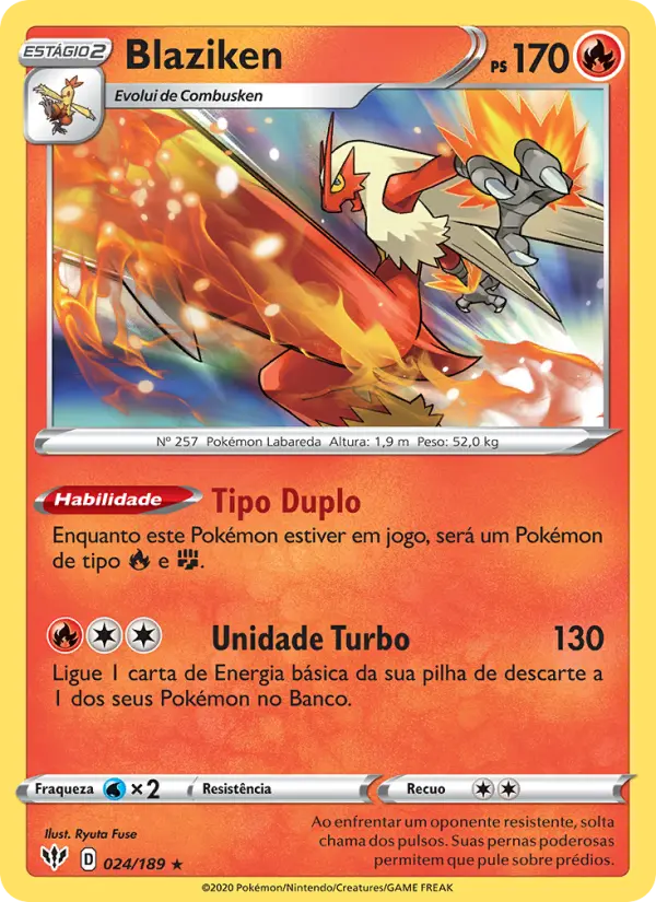 Carta Blaziken, número 24/189 da coleção Escuridão Incandescente