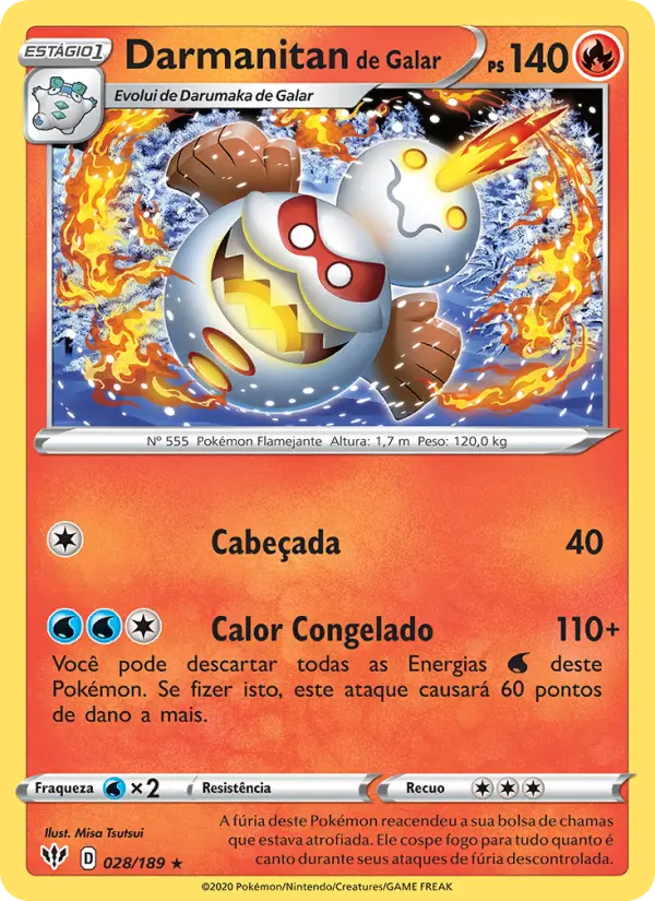Carta Darmanitan de Galar, número 28/189 da coleção Escuridão Incandescente