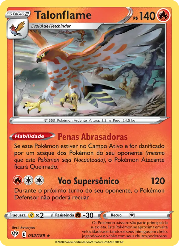 Carta Talonflame, número 32/189 da coleção Escuridão Incandescente