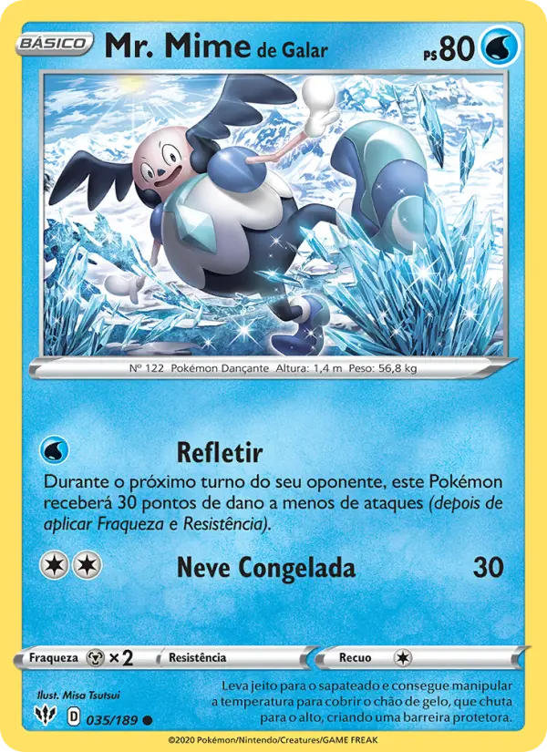 Carta Mr. Mime de Galar, número 35/189 da coleção Escuridão Incandescente
