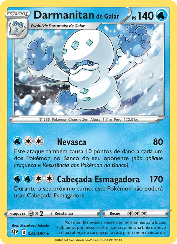 Carta Darmanitan de Galar, número 44/189 da coleção Escuridão Incandescente