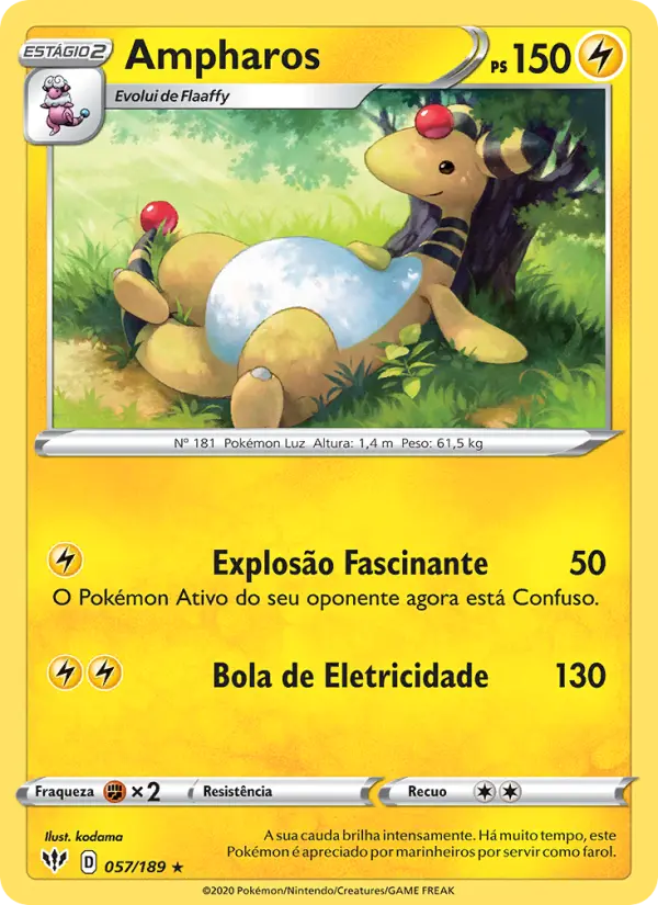 Carta Ampharos, número 57/189 da coleção Escuridão Incandescente
