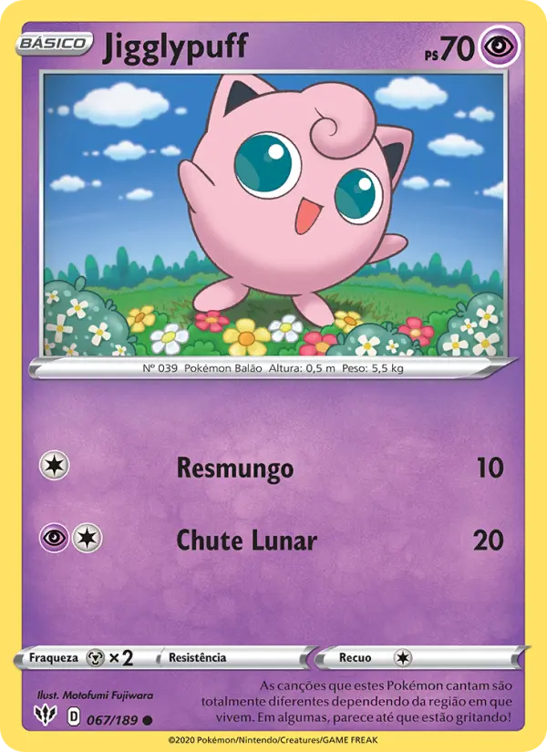 Carta Jigglypuff, número 67/189 da coleção Escuridão Incandescente
