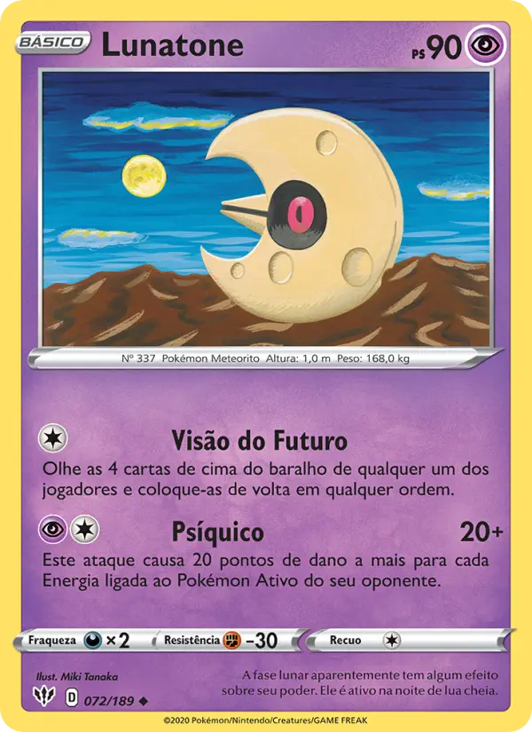 Carta Lunatone, número 72/189 da coleção Escuridão Incandescente