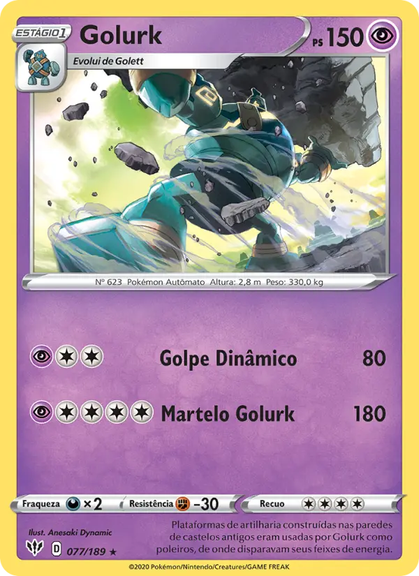 Carta Golurk, número 77/189 da coleção Escuridão Incandescente
