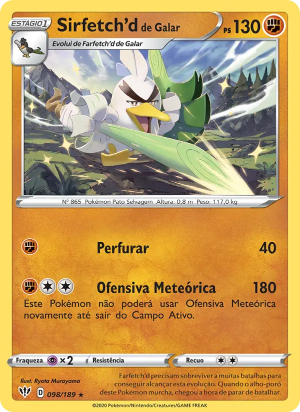 Carta Sirfetch'd de Galar, número 98/189 da coleção Escuridão Incandescente
