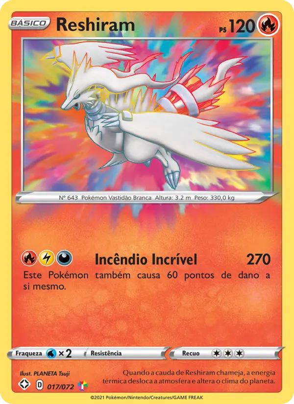 Carta Reshiram, número 17/72 da coleção Destinos Brilhantes