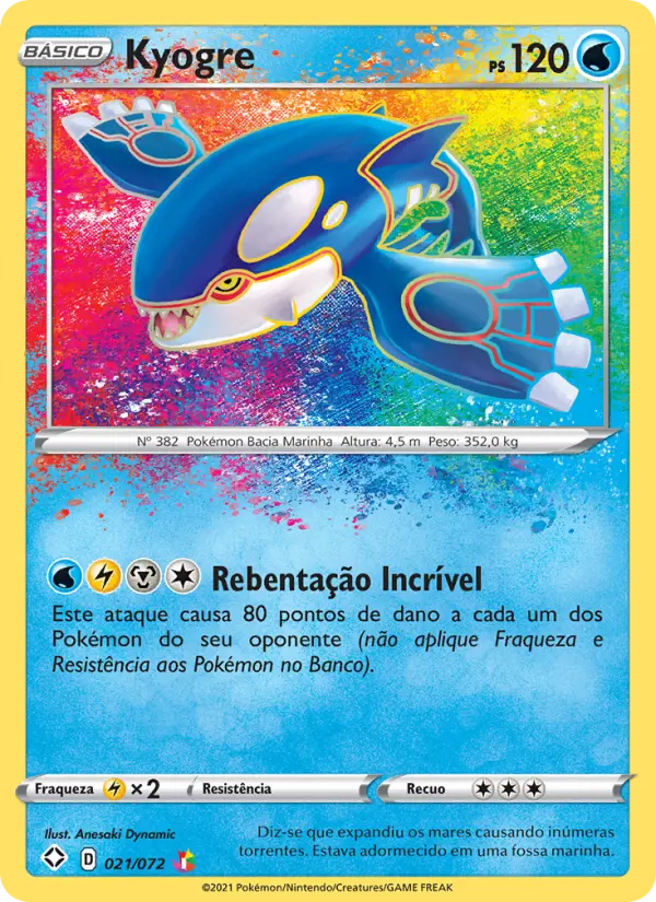 Carta Kyogre, número 21/72 da coleção Destinos Brilhantes