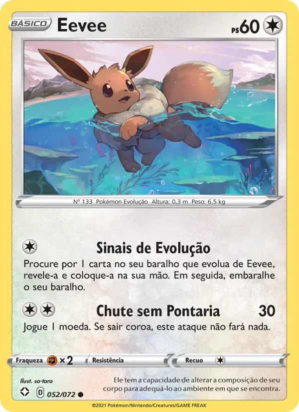 Carta Eevee, número 52/72 da coleção Destinos Brilhantes 