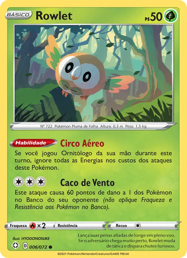 Carta Rowlet, número 6/72 da coleção Destinos Brilhantes