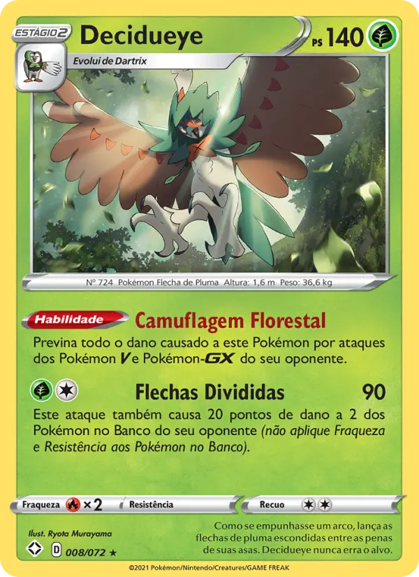 Carta Decidueye, número 8/72 da coleção Destinos Brilhantes