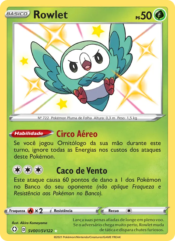 Carta Rowlet, número SV001/122 da coleção Destinos Brilhantes Cofre Brilhante