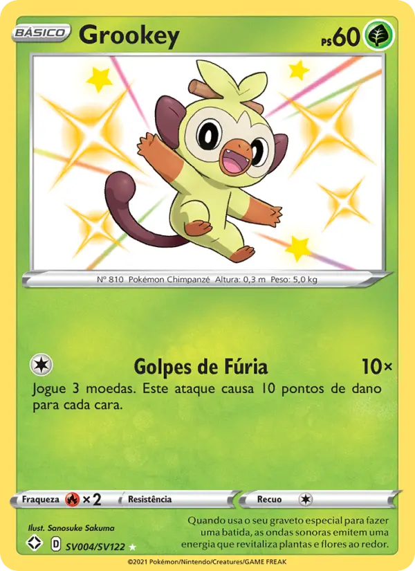 Carta Grookey, número SV004/122 da coleção Destinos Brilhantes Cofre Brilhante