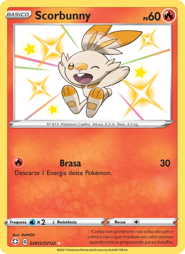 Carta Scorbunny, número SV015/122 da coleção Destinos Brilhantes Cofre Brilhante