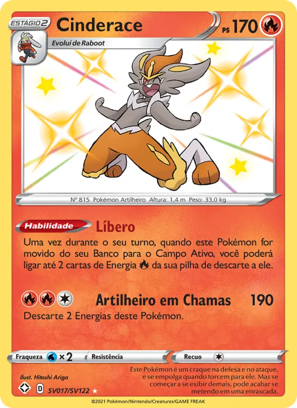 Carta Cinderace, número SV017/122 da coleção Destinos Brilhantes Cofre Brilhante