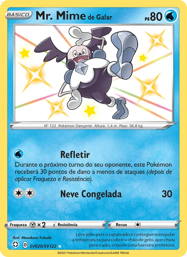 Carta Mr. Mime de Galar, número SV020/122 da coleção Destinos Brilhantes Cofre Brilhante