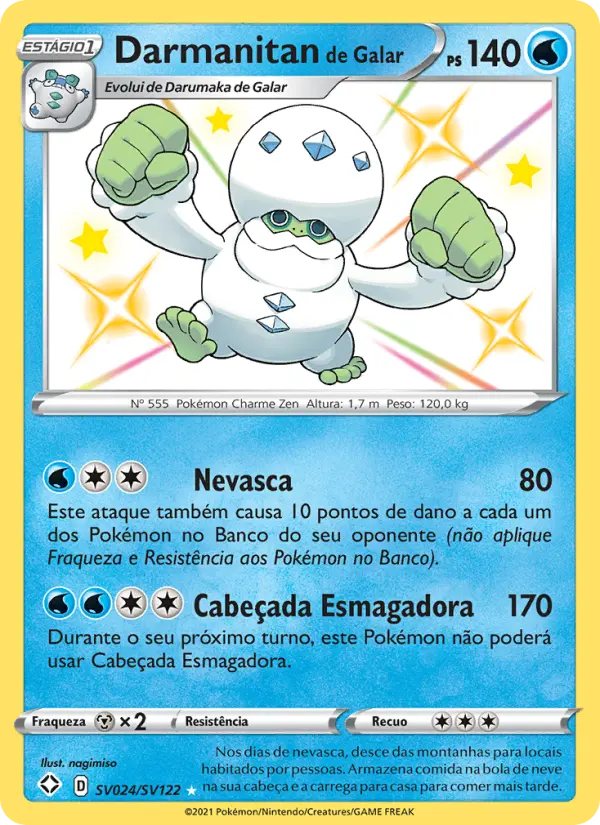 Carta Darmanitan de Galar, número SV024/122 da coleção Destinos Brilhantes Cofre Brilhante